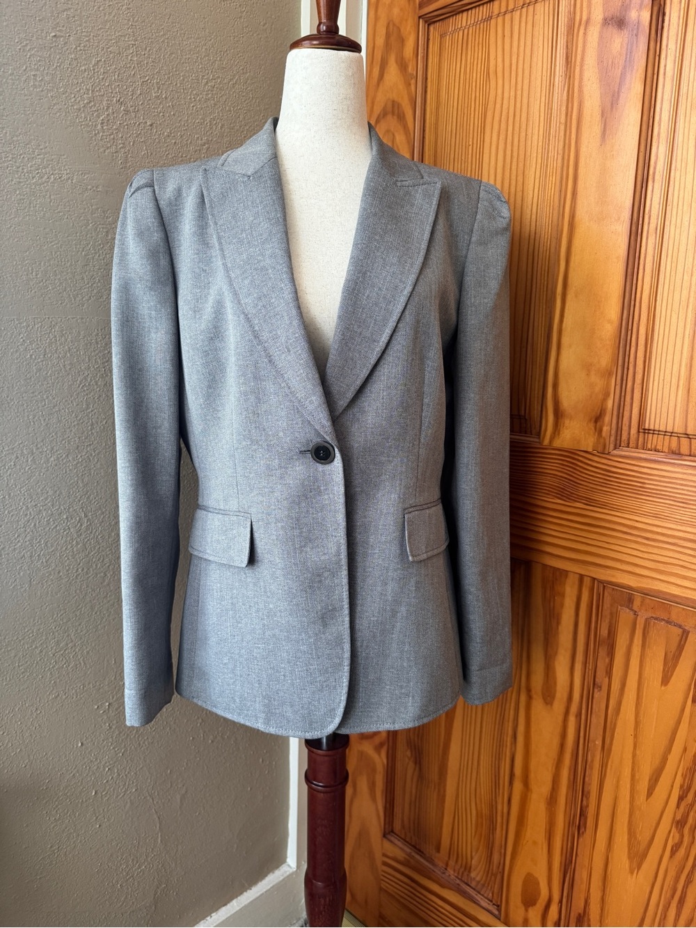 Tahari Womens Grey Single-Button Tailored Blazer